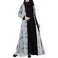 Printed shrug abaya-sky blue-black color Printed shrug abaya-sky blue-black color